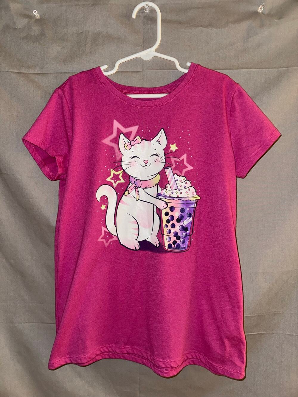 The Children’s Place Girls Cat Frappe Boba Bubble Tea Pink T-shirt, Size L